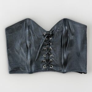 Berman’s VTG Black Leather Bustier Top Size M Zip Crop